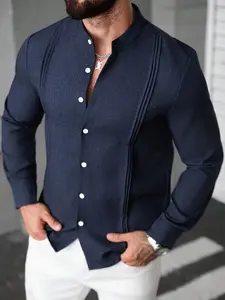 Men's Fashion New Casual Shirt, Casual Button Front, Long Sleeve Woven Fabric, Collared, Fitted Plain Design, Spring & Fall Daily Wear, Outdoor Indoor Activities