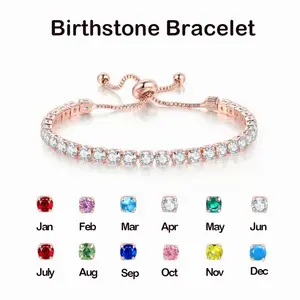 Bracelet Colorful Birthstone Crystal Tennis Chain Adjustable Jewelry Fashion Daily Wear Party Gift For Women Girls Trendy Elegant Jewelry