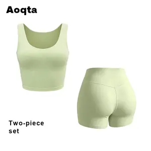 Aoqta 2 Piece Yoga Set Women's Wide Strap U-Back Yoga Set Sexy Slim Fit Stretch Butt-Lift Sports Bra & High Waisted Shorts for Gym Streetwear Daily women's u-back yoga set, high waisted shorts