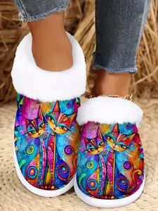 Cozy Cat Lover Slippers, Affordable Slippers, Soft Fuzzy Indoor/outdoor House Shoes, Fluffy House Slippers, Vibrant Cat Print, Non-Slip Rubber Sole, Warm Plush Lining, Perfect Gift