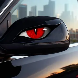 Aggressive DevilEyeMirrorDecals–3-PackMatRed, FitsJeep,Tacoma,RAV4,NoDamageInstallation