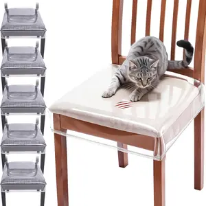 6 Pcs Clear Chair Covers for Dining Chair, Waterproof Dining Seat Protectors with Hook and Loop Strap Scratch Resistant Seat Cover for Pets Fits 18-21 Inch Chairs