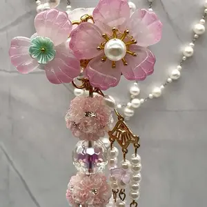 Luxurious Beaded Pen with Pink Floral Design and Pearl Accents