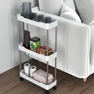 3/4 Layer Ultra-Thin Rolling Storage Cart, Bathroom Mobile Rack, Multi-Functional Storage Shelf, Gap Storage Organizer, Bathroom Accessories, Cart with Wheels