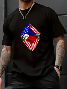 100% Cotton Unisex Filipino Shirt Philippines American Flag Pinoy Pride Roots T-Shirt - 100% Cotton Summer Clothes For Men, Perfect For Daily Wear, Hiking, And Travel