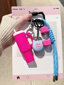 Vitality Fitness Mini Pendant Set: Color-Blocked Water Bottle, Dumbbell, Kettlebell Designs With Soft, Cute Silicone Texture. Dual-Use As A Keychain, Lanyard, Cute Soft Keychains, Fits Bags/Keys, Fitness Enthusiasts And Fans Of Cute Accessories