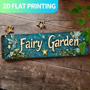 2D Flat, 1pc Vintage "Fairy Garden" Metal Sign - 15, 7x3, 9" Aluminum Wall Decor with Floral & Butterfly Design, Pre-Drilled for Easy Hanging - Perfect for Home, Kitchen, Farmhouse, Porch, Gothic Wall Decoration - Unique Gift for Friends & Family, Outdoor