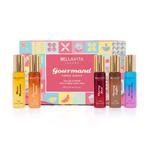 Bellavita Luxury Gourmand Trend Series | 5 Dessert-Inspired Fragrance Set | Steamy Coffee, Bare Banana, Caramel Crush, Dreamy Marshmallow & Cherry Lust | Long-Lasting Women's Fragrances | Perfect Gift for Her