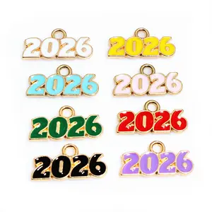 20pcs 18x9mm Enamel Year Number 2026 Charms Pendant for Earrings Necklace Bracelet DIY Jewelry Making Accessories Findings