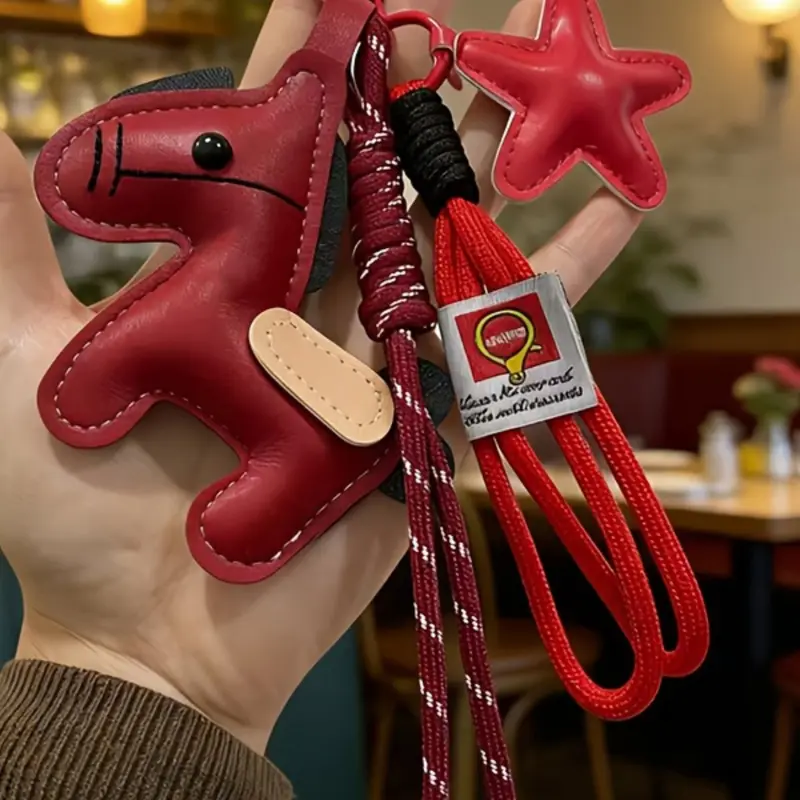 Year of the Horse Zodiac Pendant PU Leather Star & Horse-Shaped Keychain, Animal Keychain for bags, Star Horse Bag Charm Key Chain Double Woven Rope Lanyard With Horse Charms Car Backpack Accessory Key Ring Decoration Valentine'S Day Gift