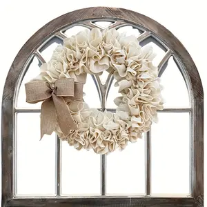 Burlap Wreath, Farmhouse Wreath, White Burlap Wreath With Bow, Big Bow Wreath, Rustic Year Round Wreath, Gift For Mom, Front Door Wreath