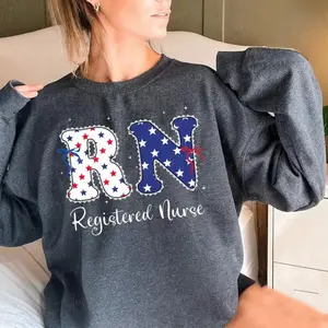 American Registered Nurse Sweatshirt, Patiotric RN Nurse Shirt, Nurse Graduation Gift, Nurse Week, Nurse Appreciation Long Sleeve