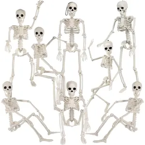8-Pack Poseable Halloween Skeleton Decorations, 16" Full Body with Movable Joints, White