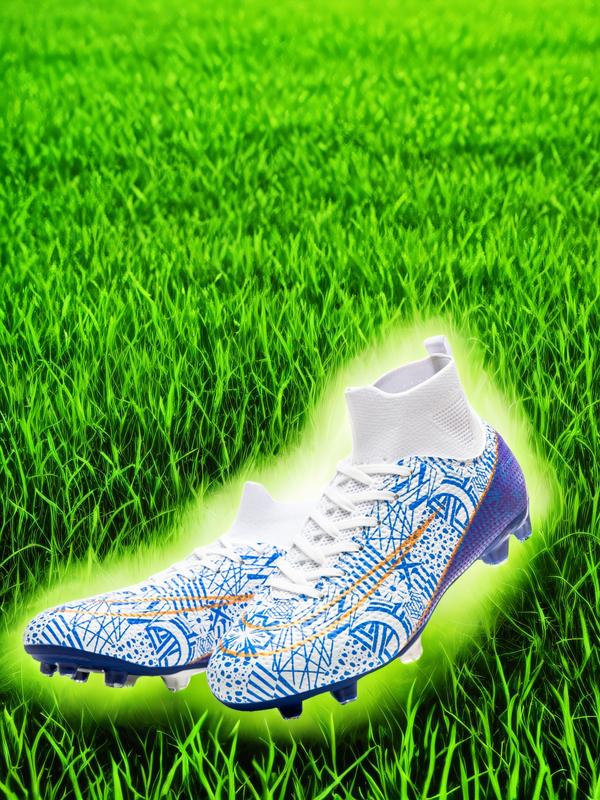 Men's All Over Print Sports Football Shoes, Lace Up Soccer Shoes, Football Cleats, Outdoor Sports Shoes for Men, Professional Training Shoes, Football Field Boots