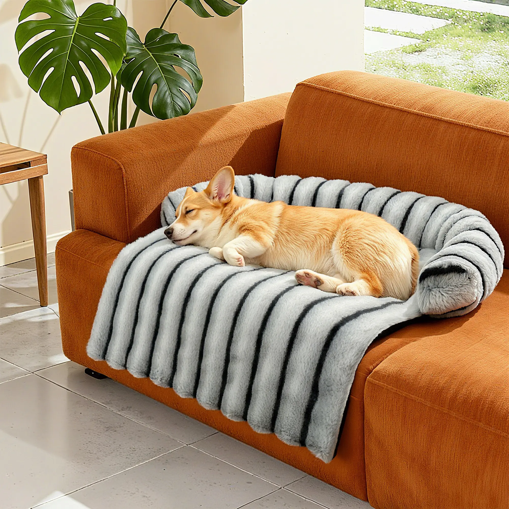 LFC PETS Large Dog Couch Bed, Fluffy Washable Couch Protector for Dogs with Removable Cover, Non-Slip Dog Sofa Bed