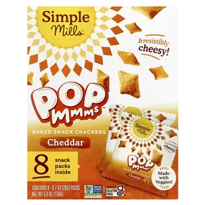 Simple Mills Pop Mmms™, Baked Snack Crackers, Cheddar, 8 Packs, 0.7 oz (20 g) Each