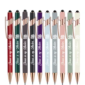 Deluxe Metal Ballpoint Pens Set, Jesus Quotes & Rose Icon Design, Smooth Writing, Touchscreen Compatible, Perfect Gift for Mom Dad Son