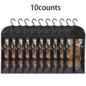 8/4PCS Wig Storage Bags with Hanger – Transparent Zipper Dustproof Wig & Hair Extension Holder,Wig Organizer for Multiple Wigs,Salon &Home Accessories Black Protection Cover
