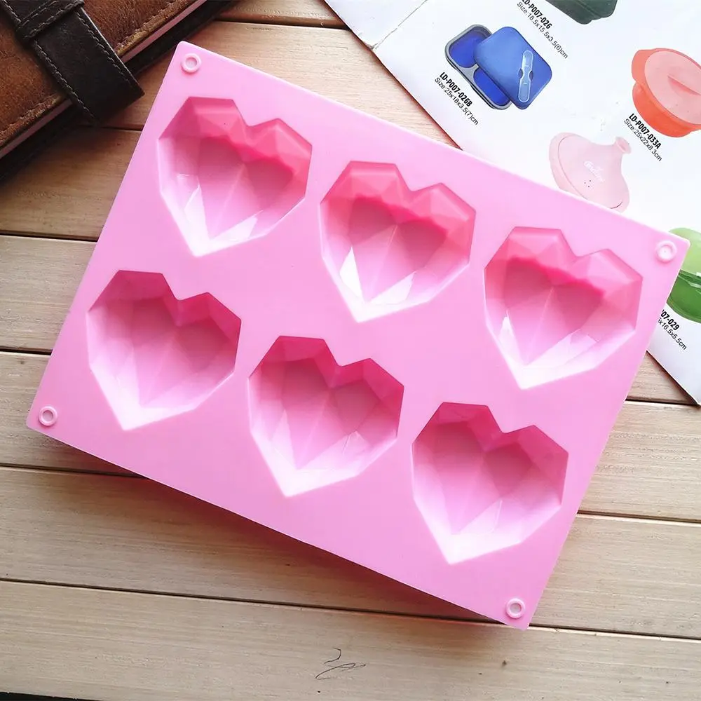 6-cavity Heart Shaped Silicone Mold, 1 Count DIY Handmade Soap Mold, Multifunctional Silicone Mold, Silicone Candy Molds for DIY Chocolate, Candy, Biscuit, Cake, Chocolate, Soap Making, Reusable Mold, Baking Supplies