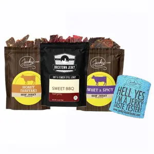 3 Pack - Doug's Sweet Favorites Jerky Bundle + Koozie - Sweet & Spicy Beef, Soft & Tender Sweet BBQ Beef, Honey Teriyaki Beef - All-Natural, No Added Preservatives - 7.5 oz