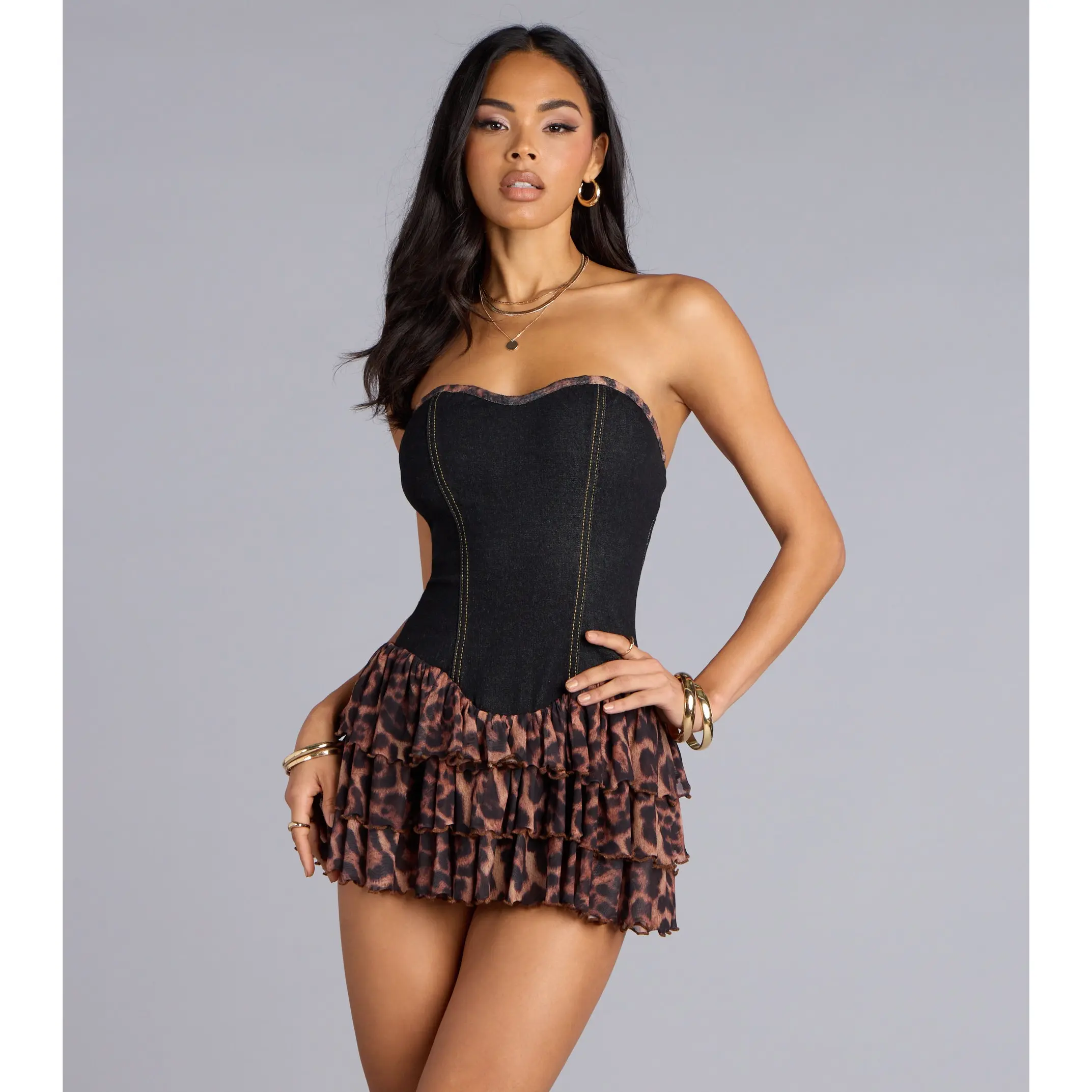 Wild Streak Denim Corset Romper