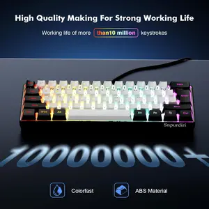 Snpurdiri 60% Wired Gaming Keyboard - 61 Keys RGB Backlit Ultra-Compact Design for PC/Mac Gamers and Typists, Ideal for Travel and Business Trips (Black-White)