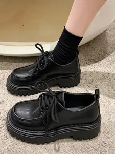 Comfort Minimalist Casual Round Toe Lace Up Platform Shoes, Summer Simple Design Elegant Platform Walking Shoes, Business Style Platform Loafers for Daily Wear, Footwear, Oxford Shoes, Business Casual Oxfords, Shoes for Women, Mother's Day Gift