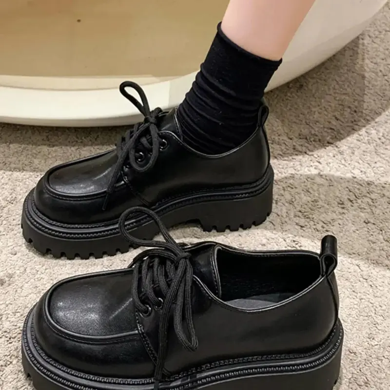 Comfort Minimalist Round Toe Lace Up Platform Shoes, Summer Simple Design Platform Walking Shoes, Business Style Platform Loafers for Daily Wear, Shoes for Women, Versatile Work Shoes, Office Shoes, Business Style Footwear, Mother's Day Gift