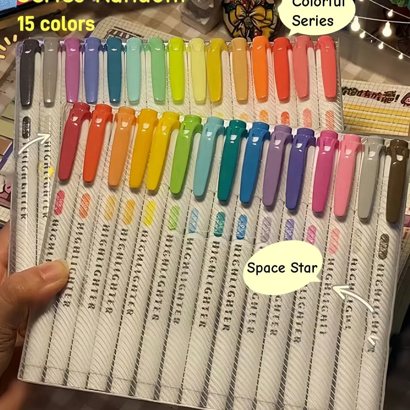 15 Color Dual Tip Fluorescent Pen Set, Art Drawing Pens, Cute Pastel Stationery, Back-To-School Supplies, School Essentials