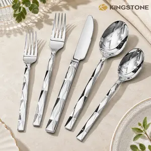 KINGSTONE 18/10 Stainless Steel Premium Flatware Set, Diamond Cut Pattern, Mirror Polished, Dishwasher Safe Cutlery for Home, Wedding, Banquet, 8812