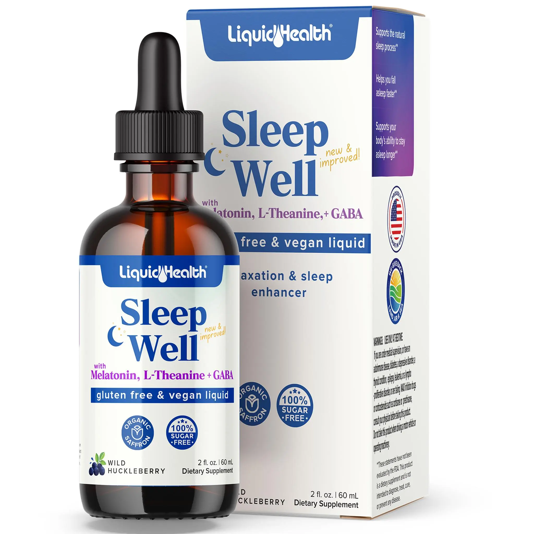 Sleep Well Liquid Supplement with Melatonin, L-Theanine & GABA | Sleep Support Formula | Vegan, Gluten-Free & Sugar-Free | Wild Huckleberry | 2 fl oz Valerian Root Stress Relief