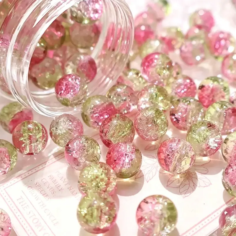 50pcs Spring Gradient Snowflake Crackle Premium Glass Beads, Romantic Handmade DIY Materials, DIY Jewelry Making, Perfect for Bracelets Necklaces Crafts, Decorative Beads, Jewelry Making Supplies