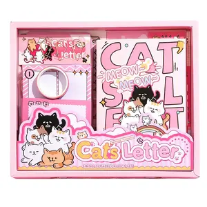 Kawaii Pink Cute Cat Scrapbook Kit, Bullet Junk Journal Kit with Journaling/Scrapbooking Supplies, Stationery, A6 Grid Notebook Graph Ruled Pages.DIY Gift for Teen Girl Kid Women.