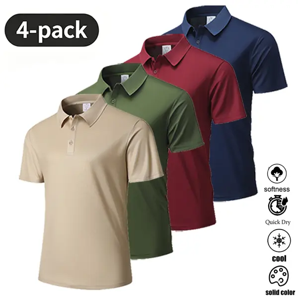 4-Pack Men's Quick-Dry Polo Shirts, Breathable Short Sleeve Golf Business Casual Tops