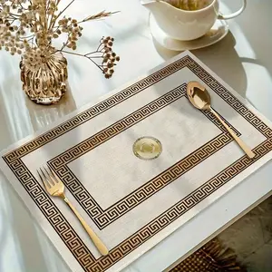 2D flat printing, 2-piece/4-piece/6-piece/8-piece set modern version luxury European gold geometric pattern placemat Decorative seasonal daily holiday decoration suitable for home kitchen, restaurant gathering indoor and outdoor decoration