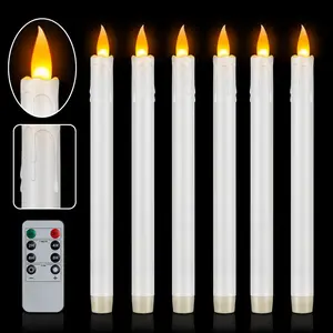 10" Flameless Taper Candles with Remote, 6 Pcs White Electric Led candlesticks, PlasticTall Taper Candles Battery Operated with Flickering for Halloween Christmas Wedding Home Décor