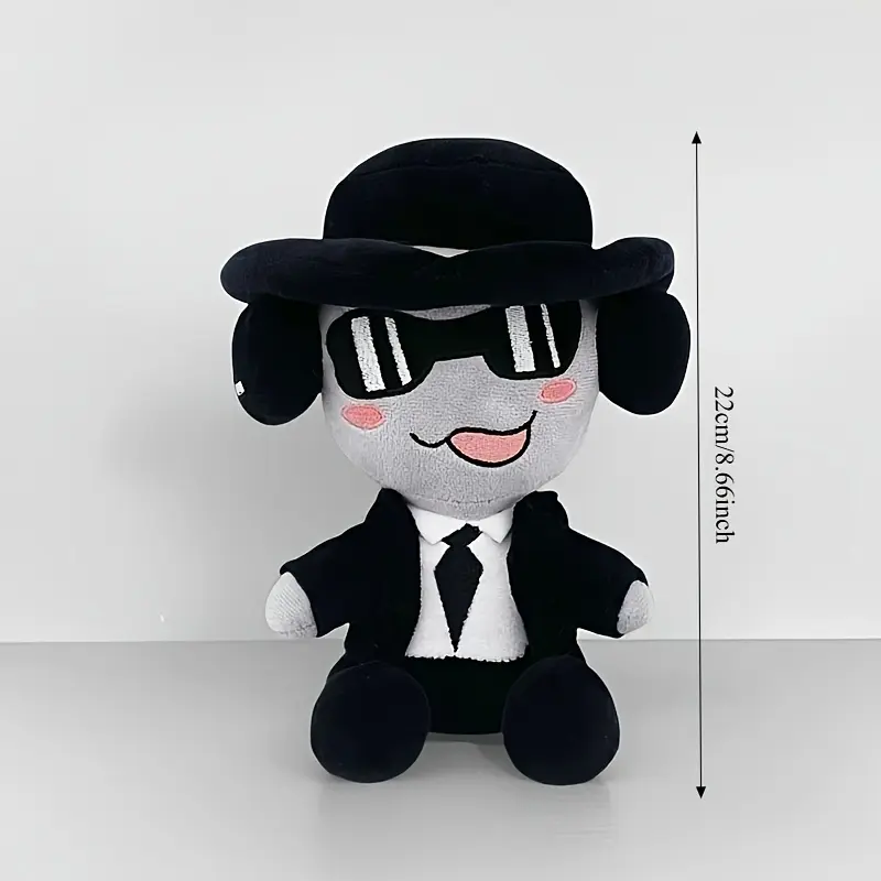 Forsaken Chance Fluffy Plush Doll - Cute Video Game Character Toy with Black-White Checkered Suit, Glasses, Soft Stuffing, Hugging Companion, Snuggly Hugable Stuffed Animal, Fan Gift, Game Room Accessory (Without RC), Polyester Clothing