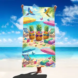 1pc Tropical Beach Scene Towel with Pineapple And Parrot Design for Summer Vacation Pool And Beach Use