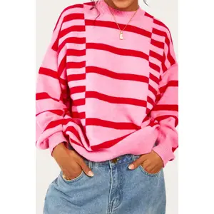 Striped Round Neck Dropped Shoulder Sweater