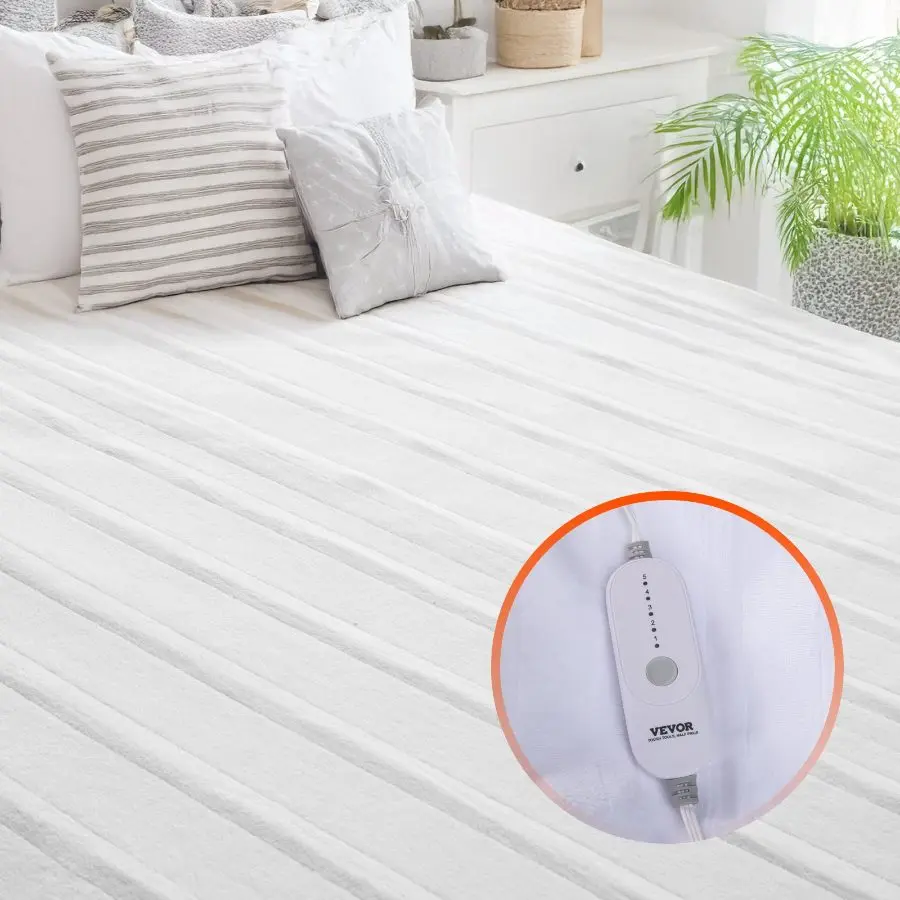 VEVOR Heated Mattress Pad (39x75 in) - Warm Electric Bed Warmer with 1-5 Heat Settings Temperature Control, 10-Hour Auto Shut Off, Elastic Pocket, Machine Washable Breathable Fleece, Fits Most Mattresses, White