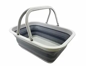 SAMMART 9.2L (2.37Gallon) Collapsible Tub with Handle - Portable Outdoor Picnic Basket/Crater - Foldable Shopping Bag - Space Saving Storage Container