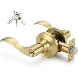 1 Pack of  Wave Lever Keyed Entry Door Lock/Door Knob Hardware Handle and Closet Lockset,  Color, with Key,Left Hand(805-G-L)