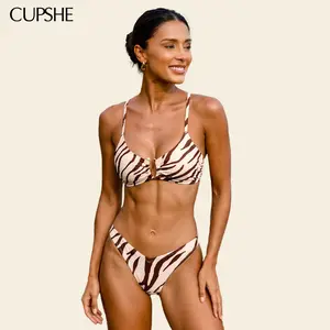CUPSHE Out There Zebra Scoop Neckline U-wire Ultra High-cut leg Bikini Set Swimsuit Beach Holiday 2026 #tiktokshopmemorialday
