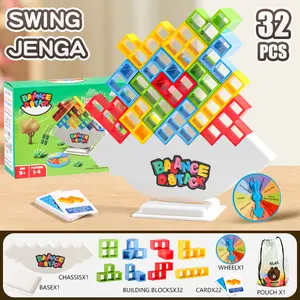 Stacking Game 32pcs Balance Blocks Puzzle Board Games 2 Players+ Family Parties 2 Player Stacking Game for Kids Teens & Adults Team Building Toy Famous Building Block Set Magic Cubes