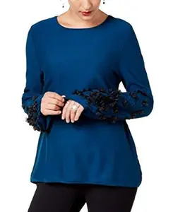 Alfani Womens Embellished Bishop Sleeves Pullover Sweater Blue XXL