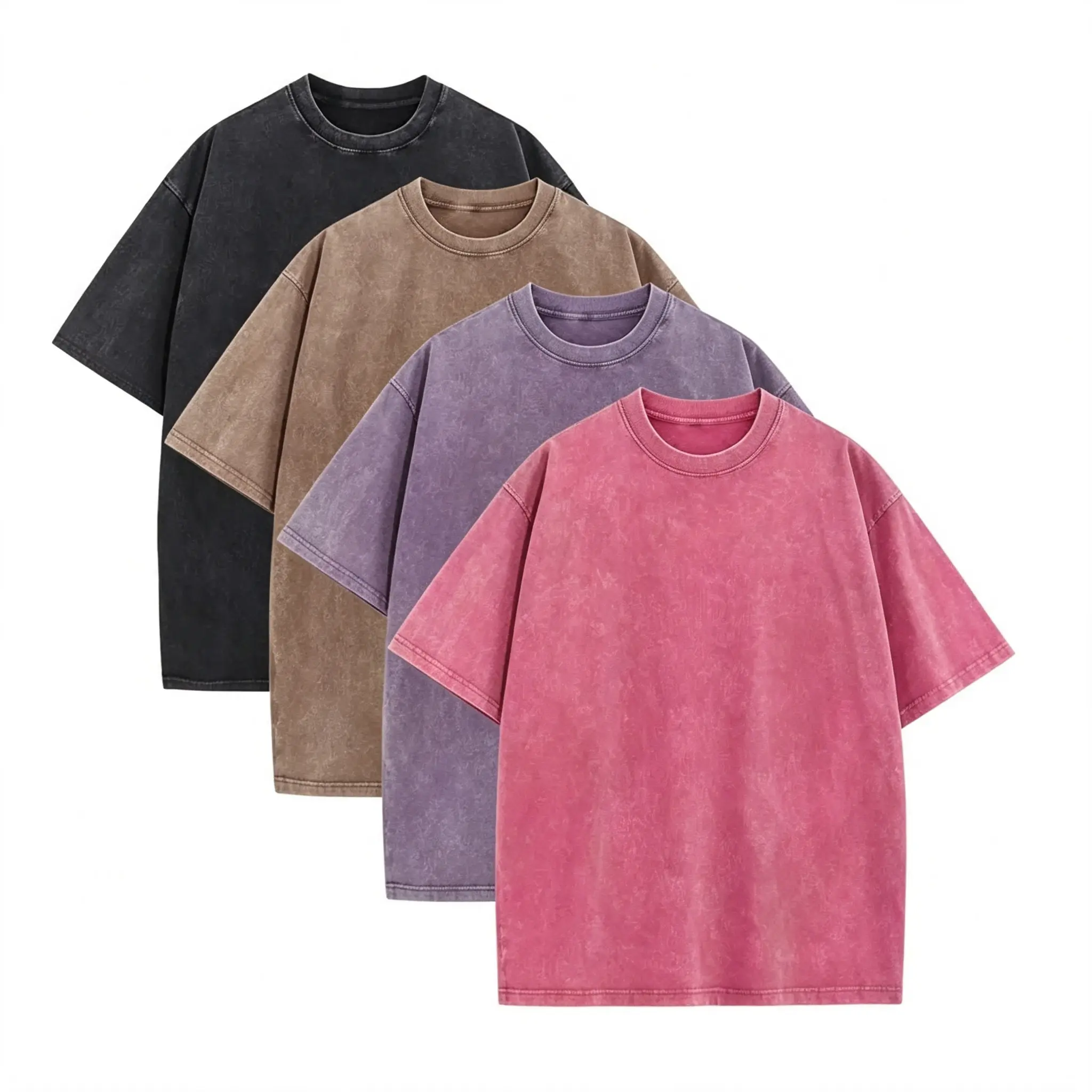 4-Pack Vintage Acid-Wash Cotton T-Shirts — Loose-fit, crew-neck streetwear style; available in sizes S–7XL (including plus sizes); breathable 100% cotton summer short-sleeve tops; ideal for fitness enthusiasts.