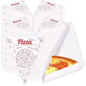 50 Pcs Disposable Pizza Slice Boxes Individual Pizza Slice Tray 9.65 x 7.28 x 1.77 in Single Container Holder for Birthday Wedding Party Supplies (White)