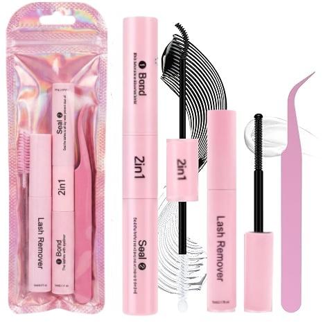 SOSIAYCICI Lash Cluster Glue Bond and Seal Kit with Lash Glue Remover and Tweezers Brush Long-Lasting, Waterproof For DIY Eyelash Extension At Home Use Beginners Friendly Kit 4-in-1