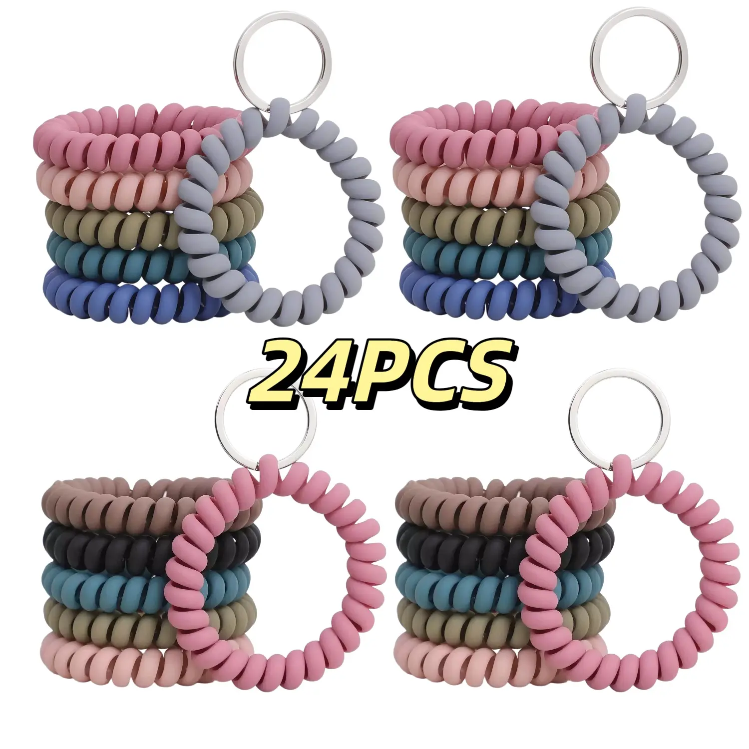 Set of 24 Elastic Wristbands And Keychains, Featuring a Flexible Spiral Design Ideal for Holding Keys, ID Badges, And Suitable for Use in Gyms, Pools, Saunas, And Outdoor Activities
