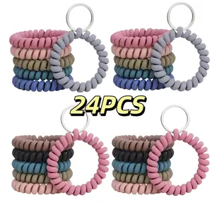 Set of 24 Elastic Wristbands And Keychains, Featuring a Flexible Spiral Design Ideal for Holding Keys, ID Badges, And Suitable for Use in Gyms, Pools, Saunas, And Outdoor Activities